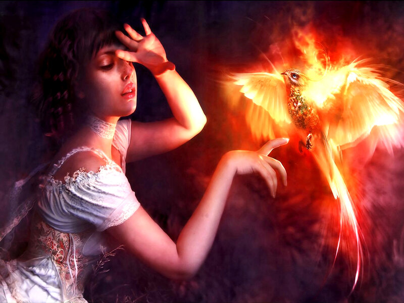 Woman with Phoenix — Red