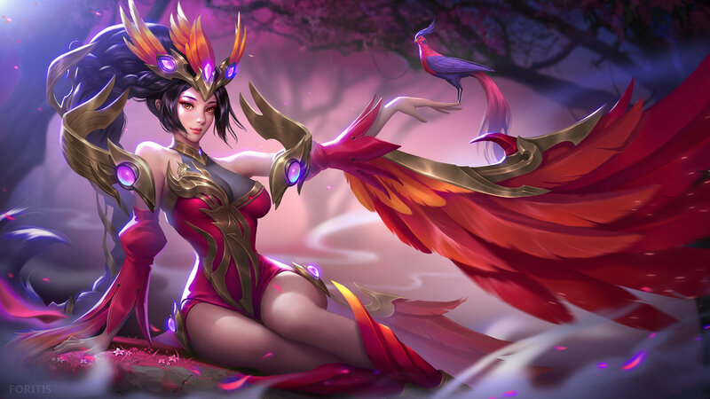 Woman with Phoenix Wings — Red, Dramatic, Night