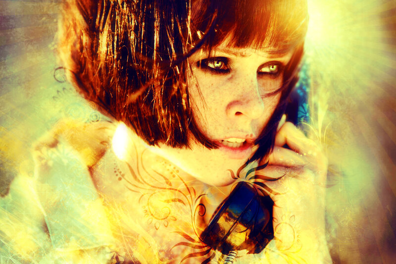 woman with phone and artistic effects