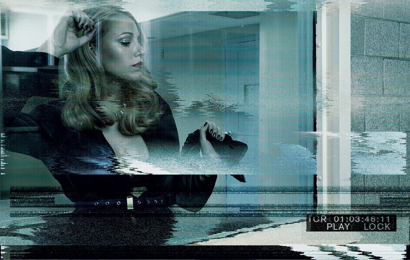 woman with phone on glitchy screen