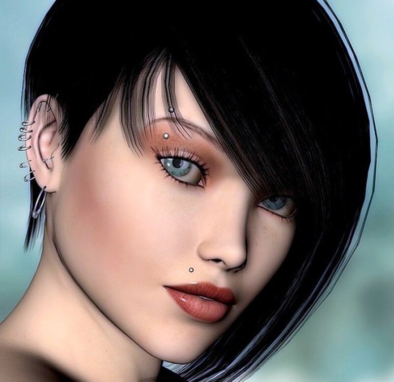 Woman with Piercings — Black, Neutral