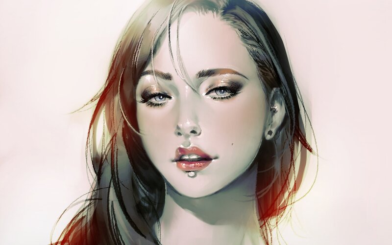 Woman with Piercings — White, Calm