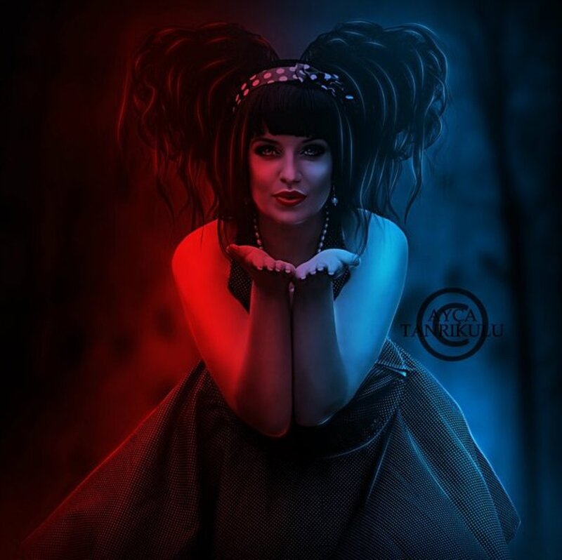 Woman with Pigtails — Red