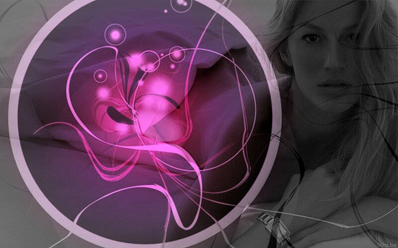 woman with pink abstract design