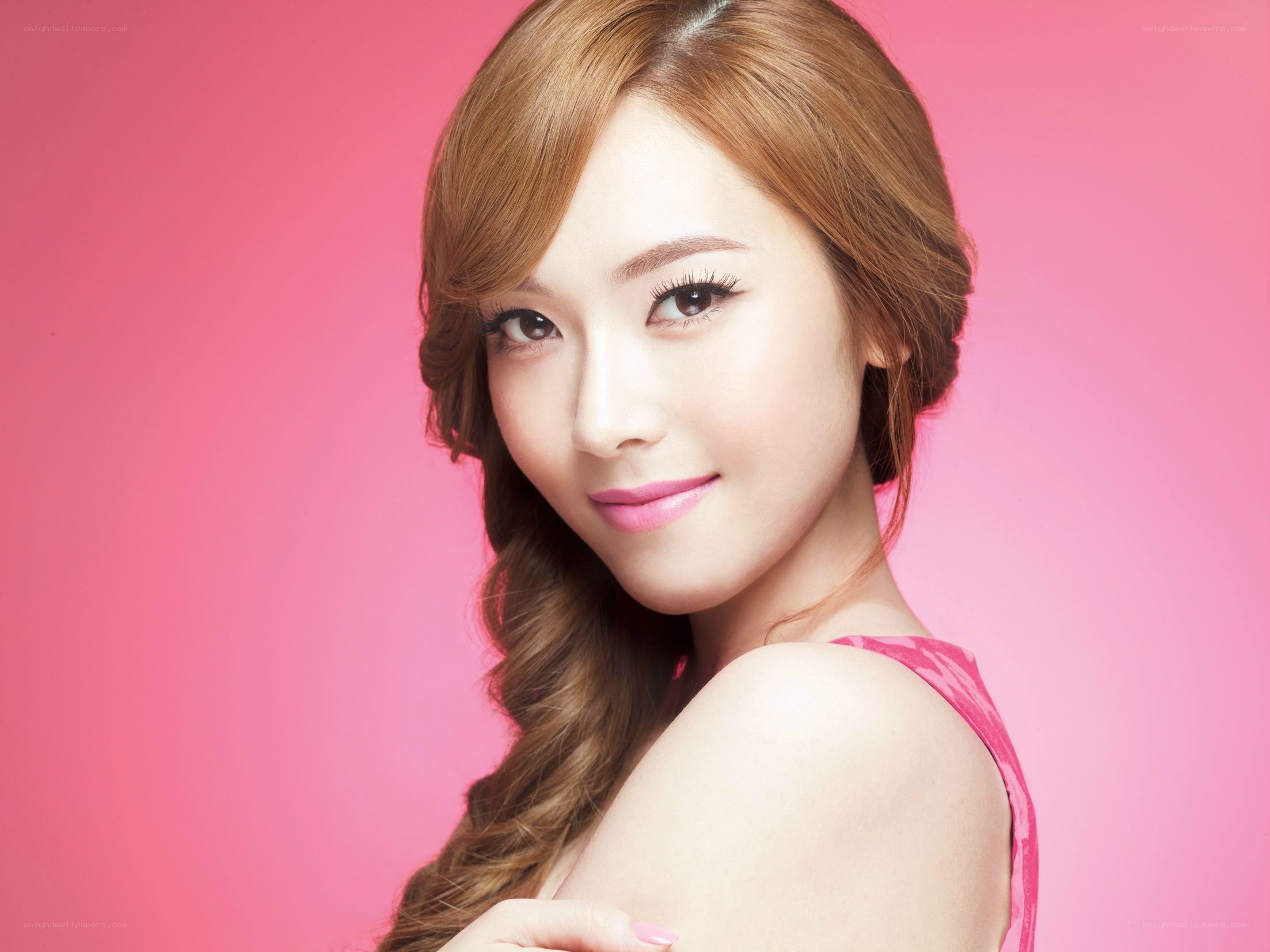 woman with pink background
