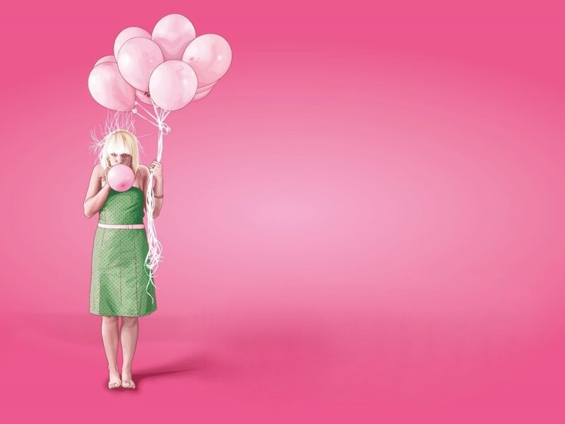 woman with pink balloons