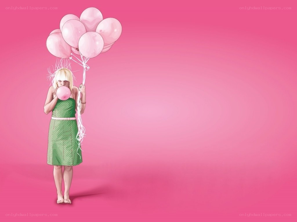 woman with pink balloons