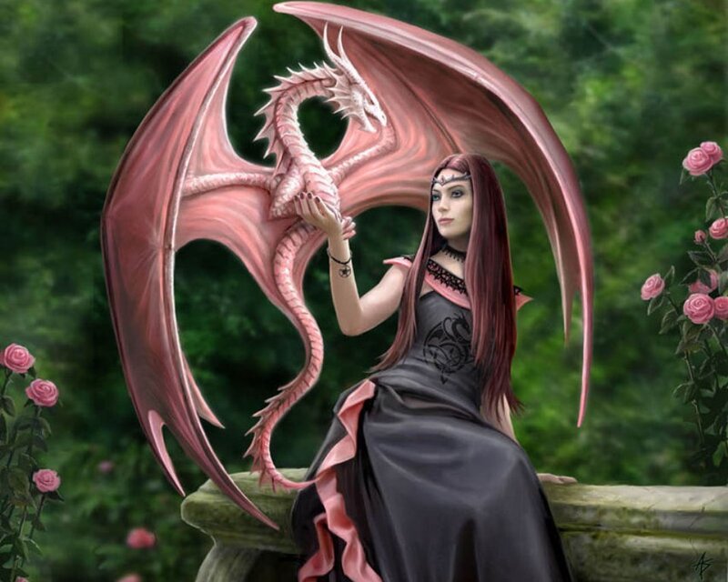 woman with pink dragon