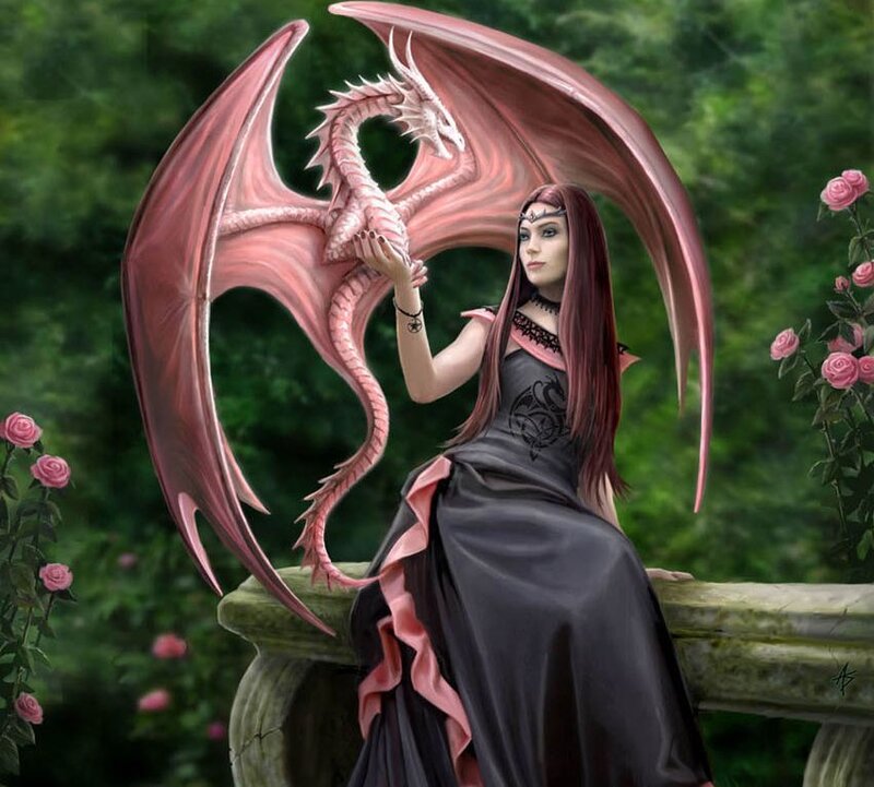 Woman with Pink Dragon — Black, Serene, Afternoon