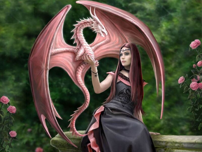 Woman with Pink Dragon — Black, Serene