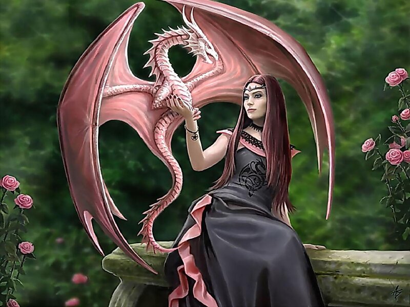 Woman with Pink Dragon — Black