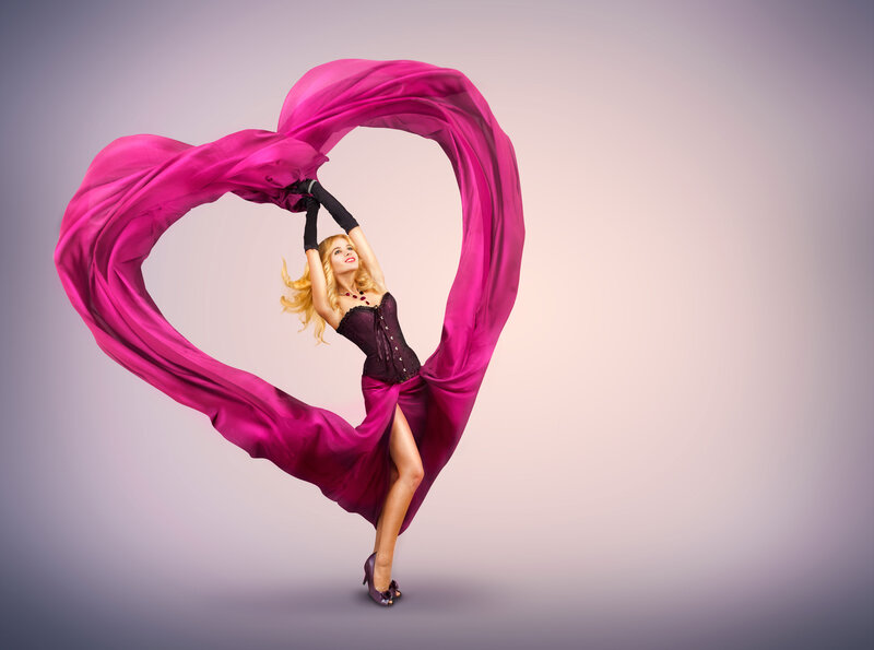 Woman with Pink Fabric — Dramatic