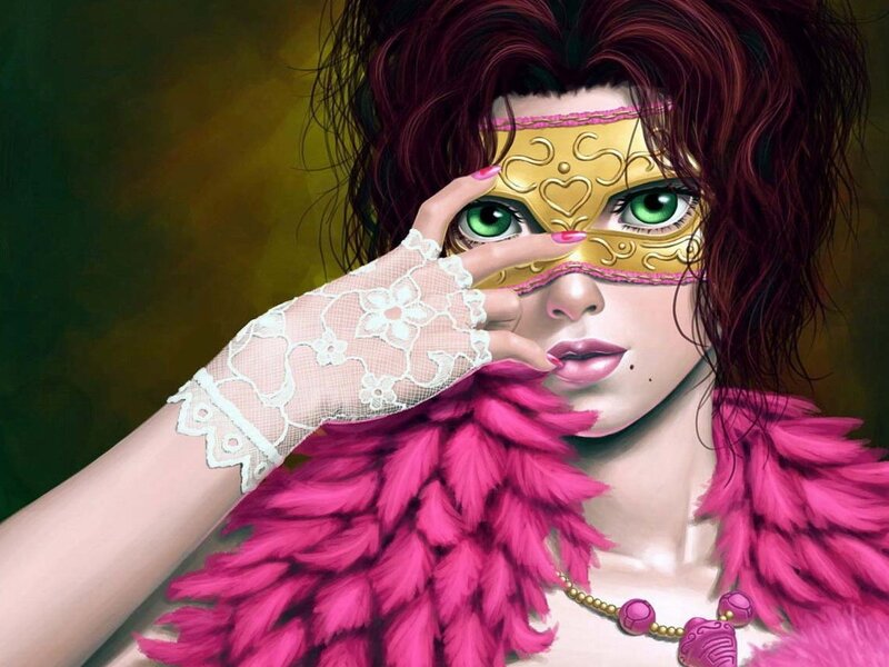 woman with pink feather boa