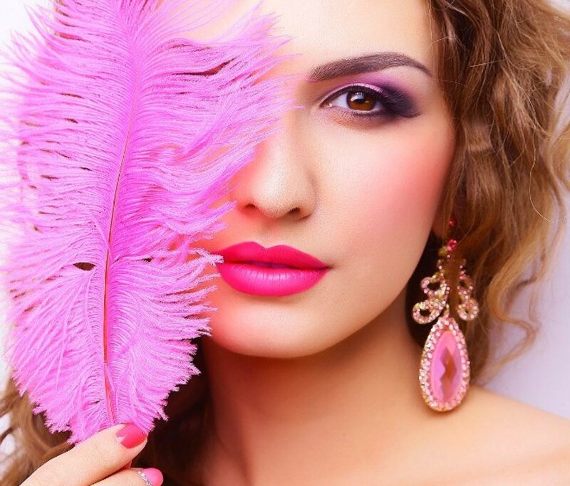 Woman with Pink Feather — Dramatic