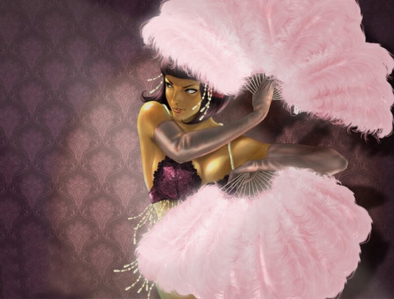 Woman with Pink Feathers — Dramatic