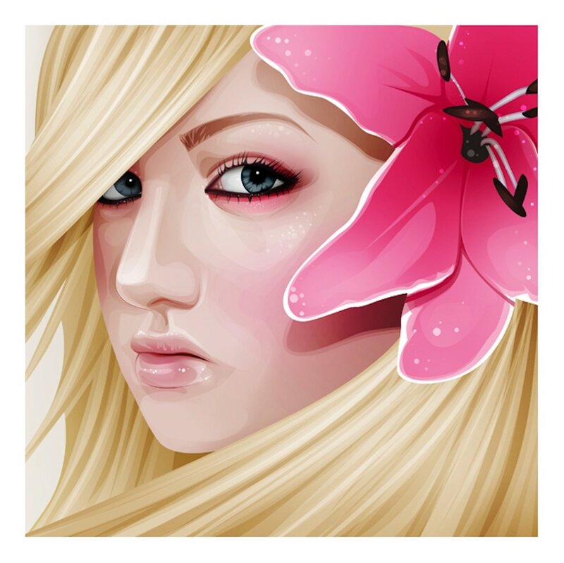 Woman with Pink Flower — Calm, Digital Art, Blonde Hair
