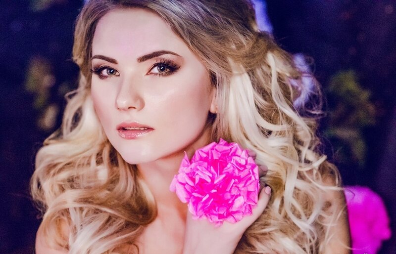 Woman with Pink Flower — Dramatic, Night