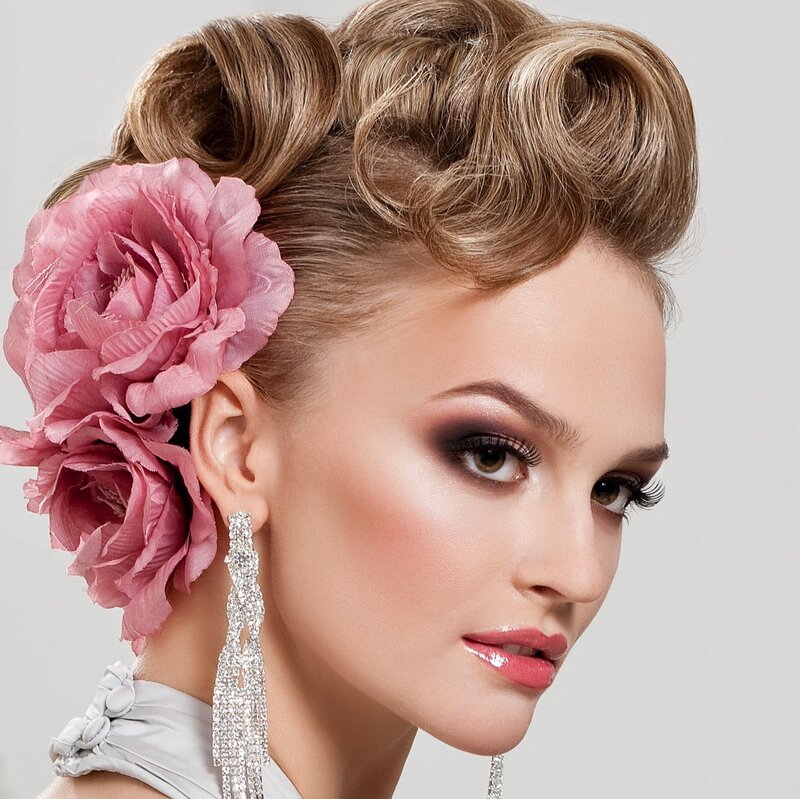 Woman with Pink Flower — Dramatic, Photograph