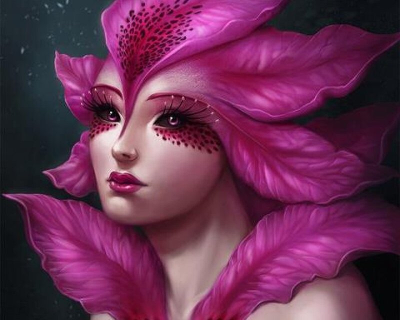 Woman with Pink Flower Head