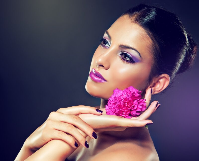 Woman with Pink Flower — Purple, Dramatic