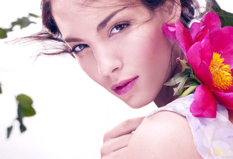 Woman with Pink Flower — Serene, Photograph, Shoulder