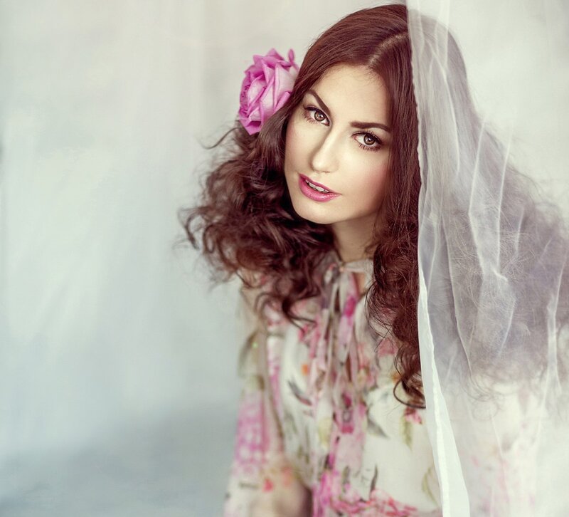 Woman with Pink Flower — White, Soft
