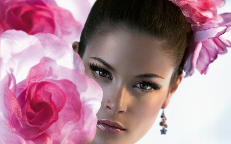 woman with pink flowers