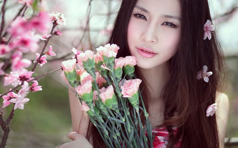 woman with pink flowers