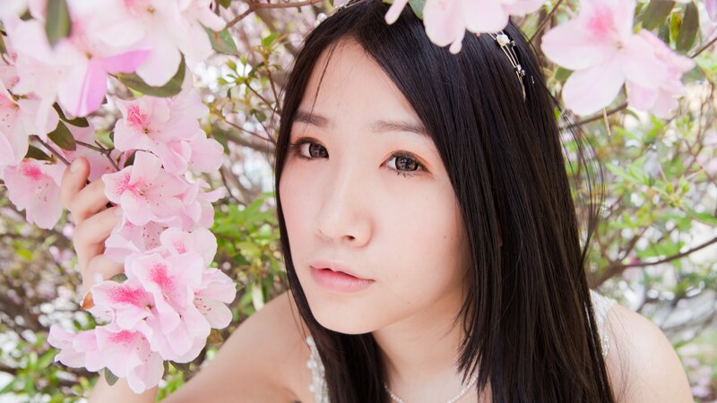 woman with pink flowers