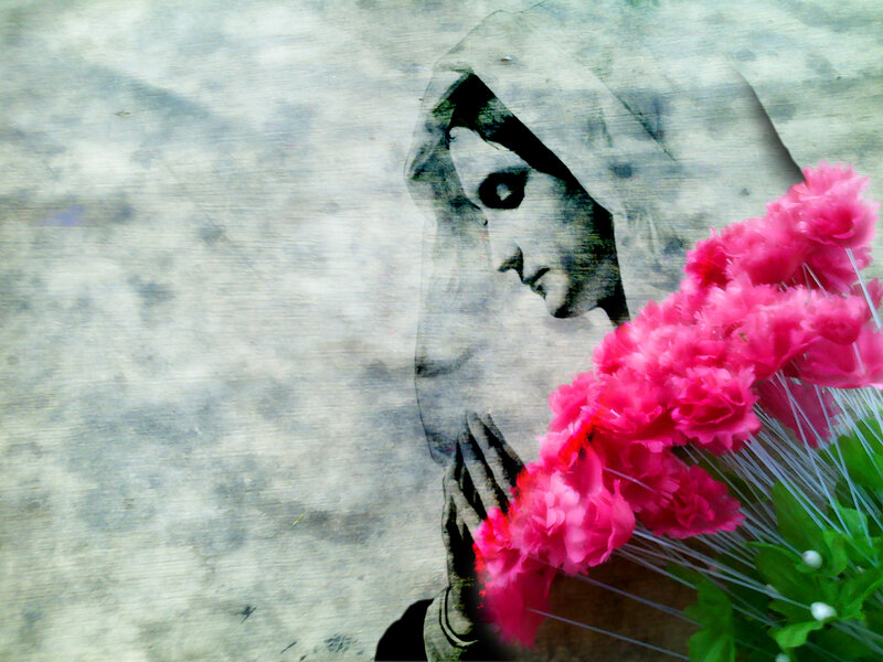woman with pink flowers