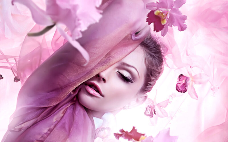 woman with pink flowers