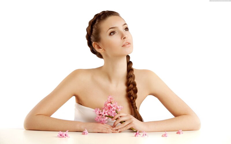 woman with pink flowers