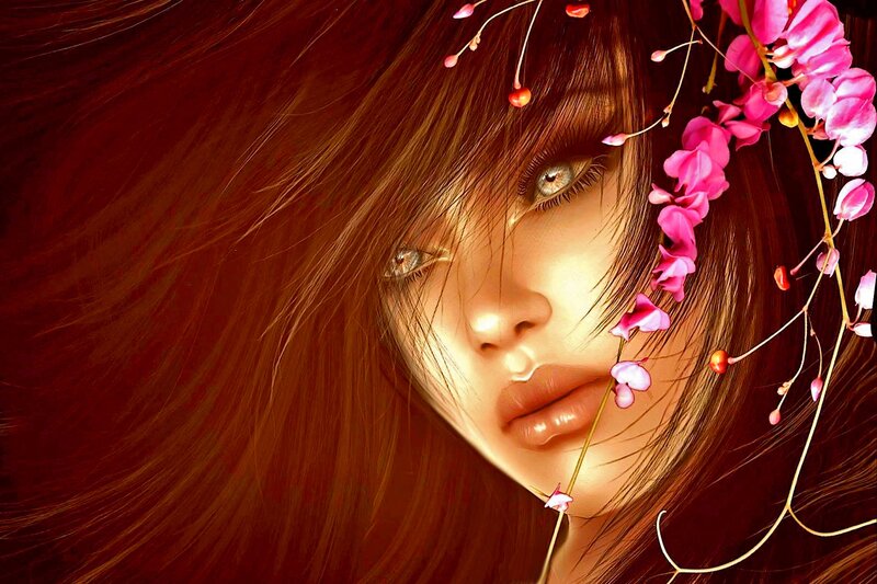 Woman with Pink Flowers — Brown