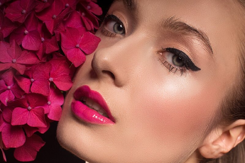 Woman with Pink Flowers — Dramatic