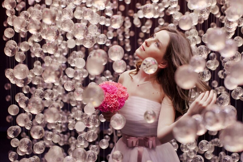 Woman with Pink Flowers — Dreamy, Photograph