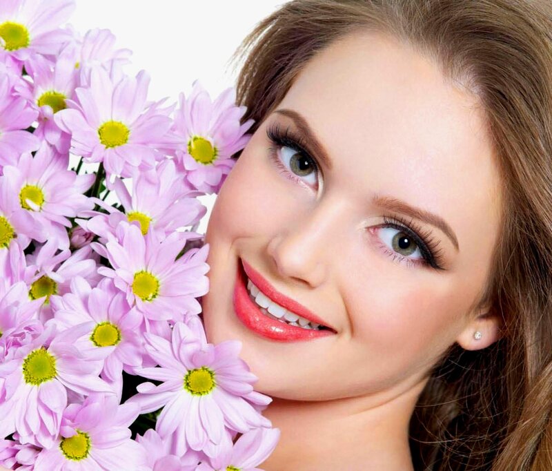Woman with Pink Flowers — Happy