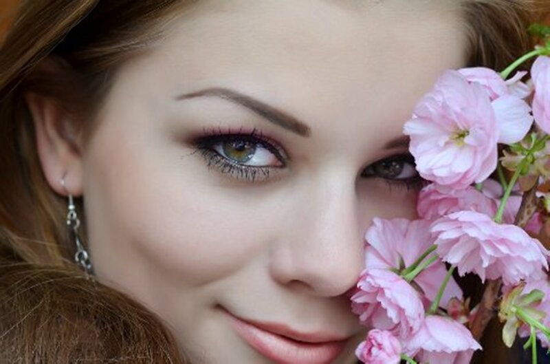 Woman with Pink Flowers — Serene, Spring, Photograph, Earring