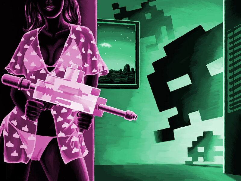 Woman with pink gun