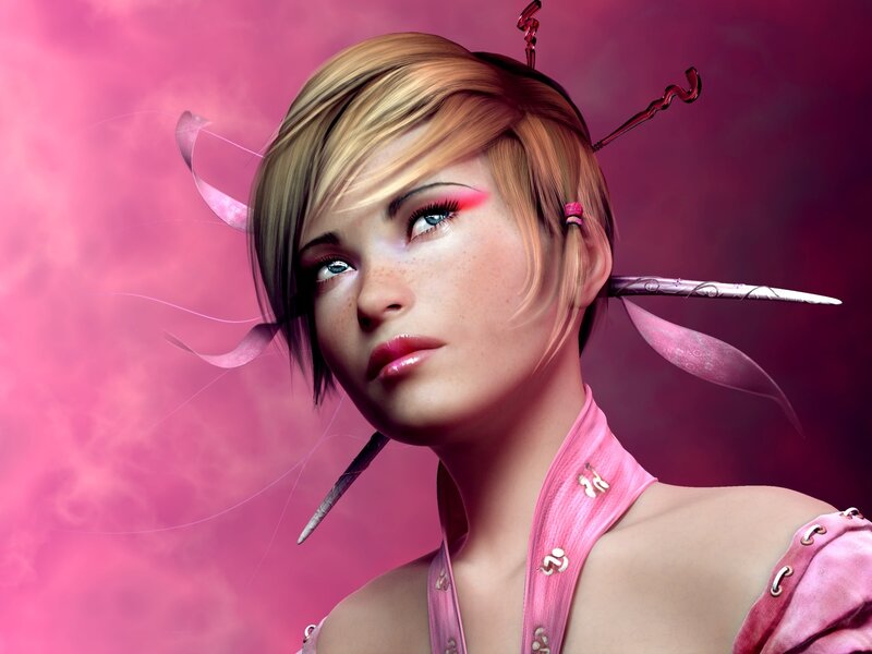 Woman with Pink Hair Accessories — Dramatic
