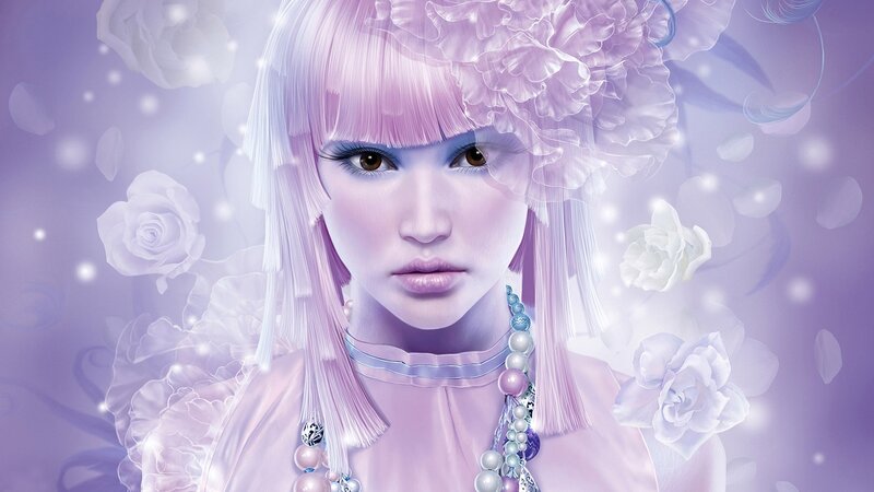 woman with pink hair and flowers