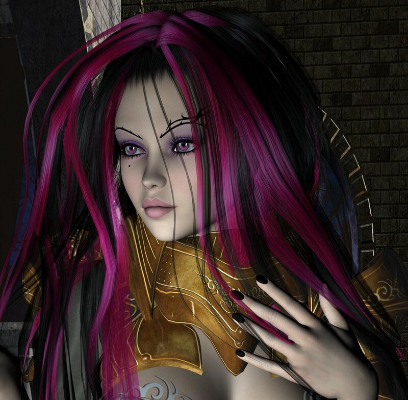 Woman with Pink Hair — Black, Dramatic, 3d Render