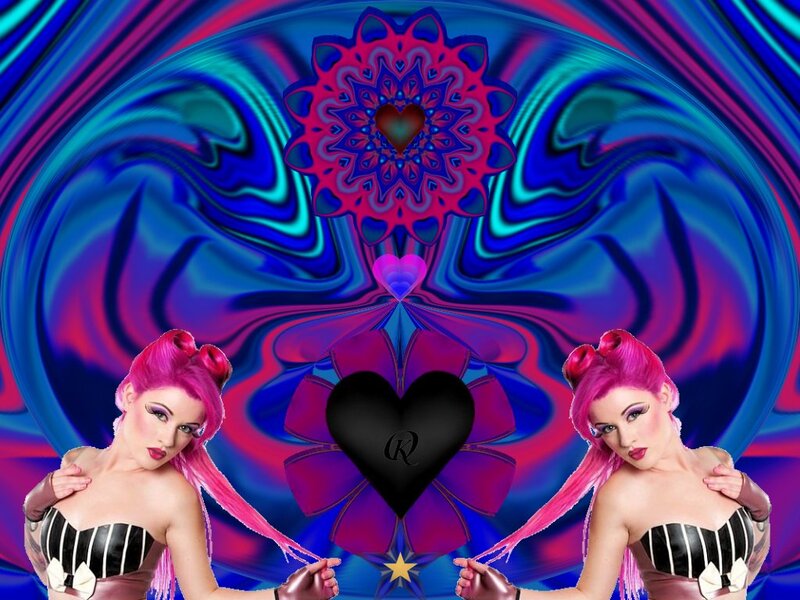 Woman with Pink Hair — Blue, Psychedelic, Digital Art, Heart