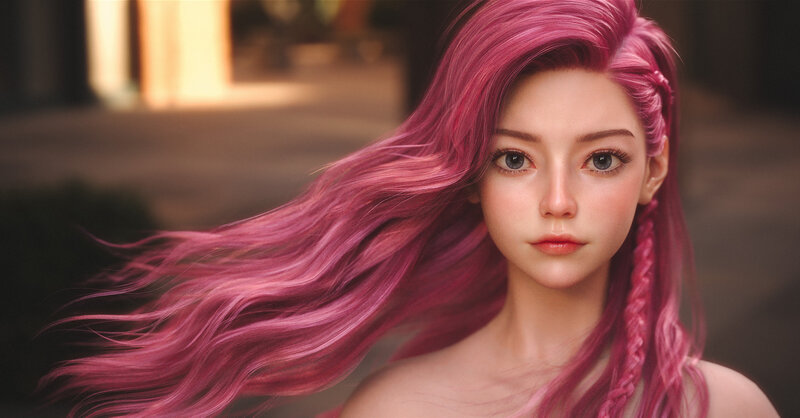 Woman with Pink Hair — Calm, Digital Art, Eyes