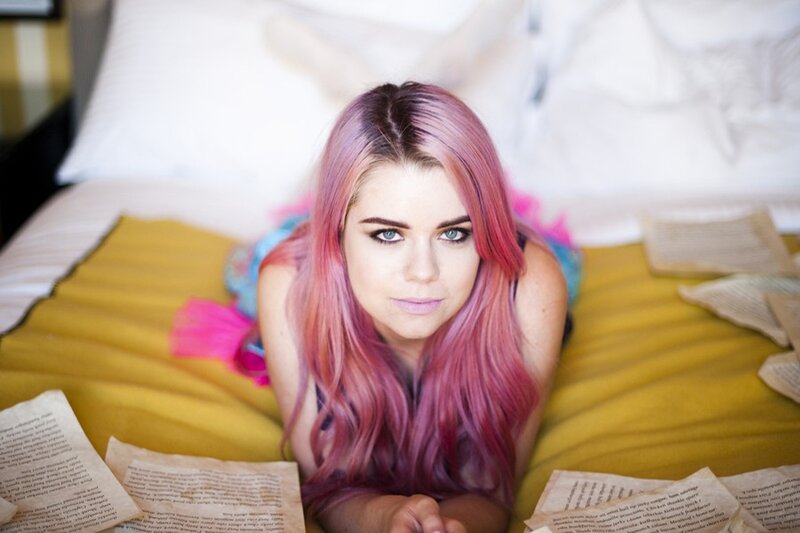 Woman with Pink Hair — Calm, Photograph, Bed