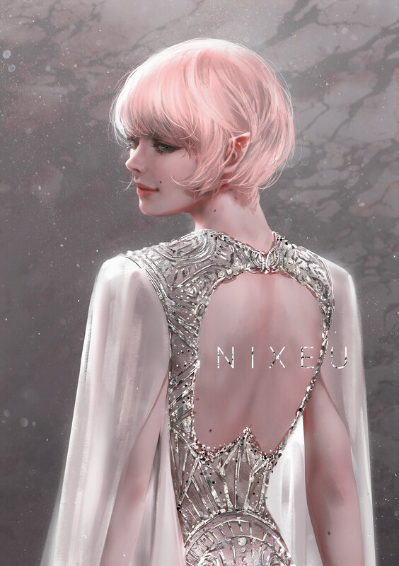 Woman with Pink Hair — Dramatic, Digital Art, Dress