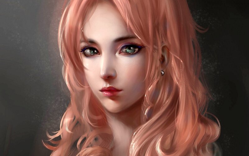 Woman with Pink Hair — Dramatic, Digital Art, Earring