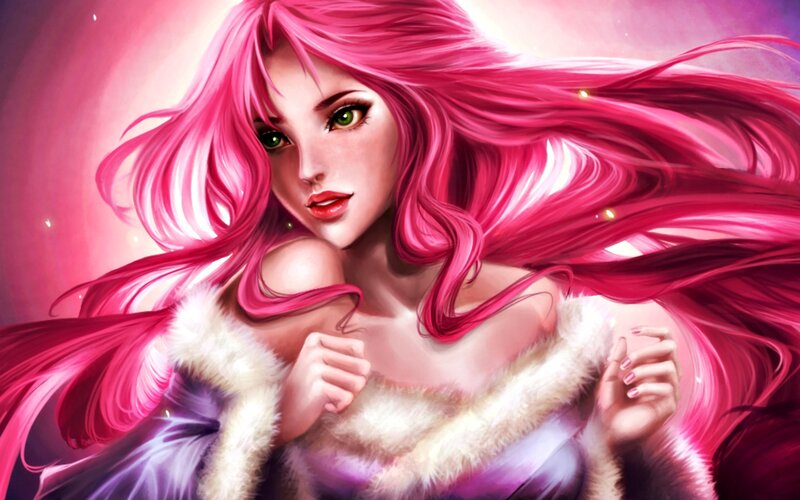 Woman with Pink Hair — Dramatic, Digital Art, Fur Coat