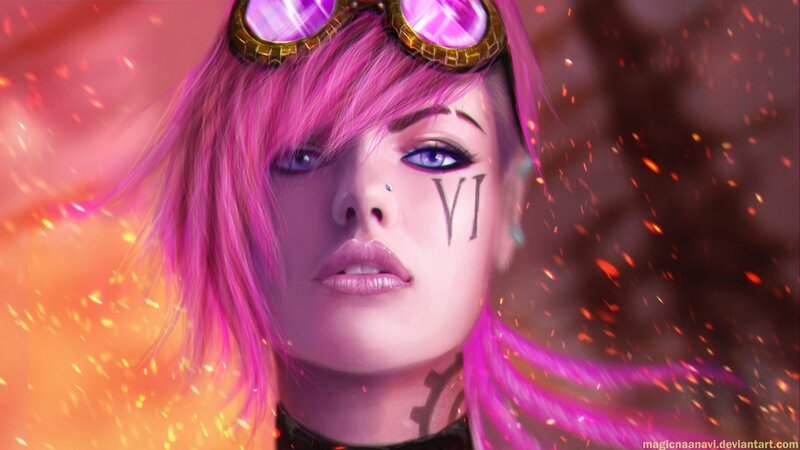 Woman with Pink Hair — Dramatic, Digital Art, Goggles, Tattoo