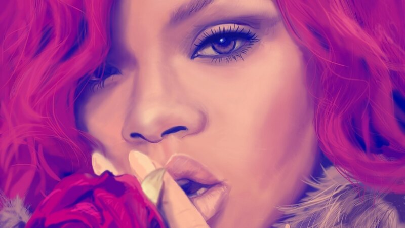 Woman with Pink Hair — Dramatic, Digital Art, Rose, Fur Collar