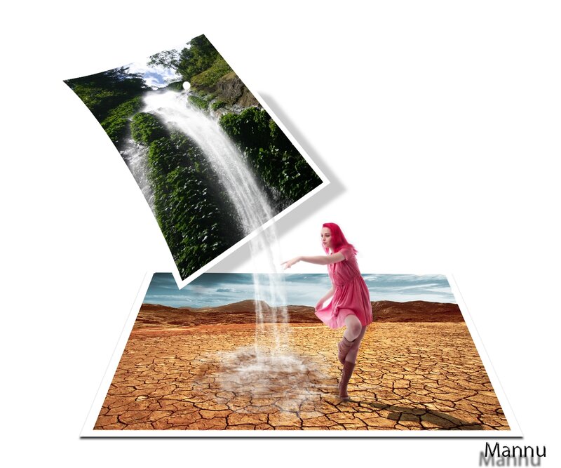 Woman with Pink Hair — Dramatic, Digital Art, Waterfall